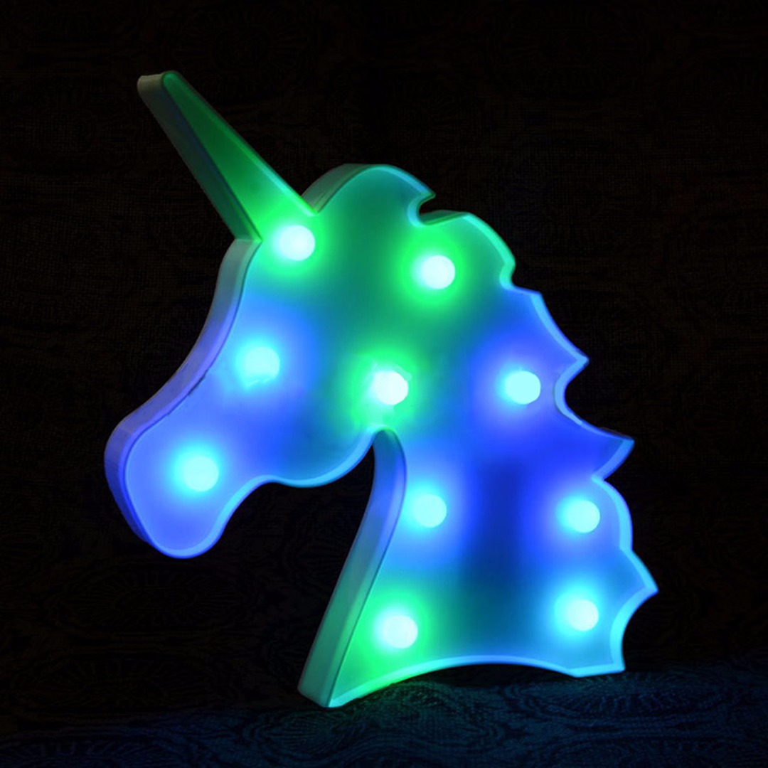 IKVVT Creative Colorful Unicorn Head LED Night Light Up Table Lamp Kids Bedroom Home Decor