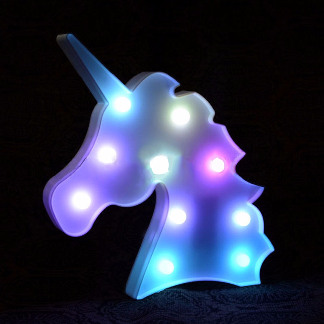 IKVVT Creative Colorful Unicorn Head LED Night Light Up Table Lamp Kids Bedroom Home Decor