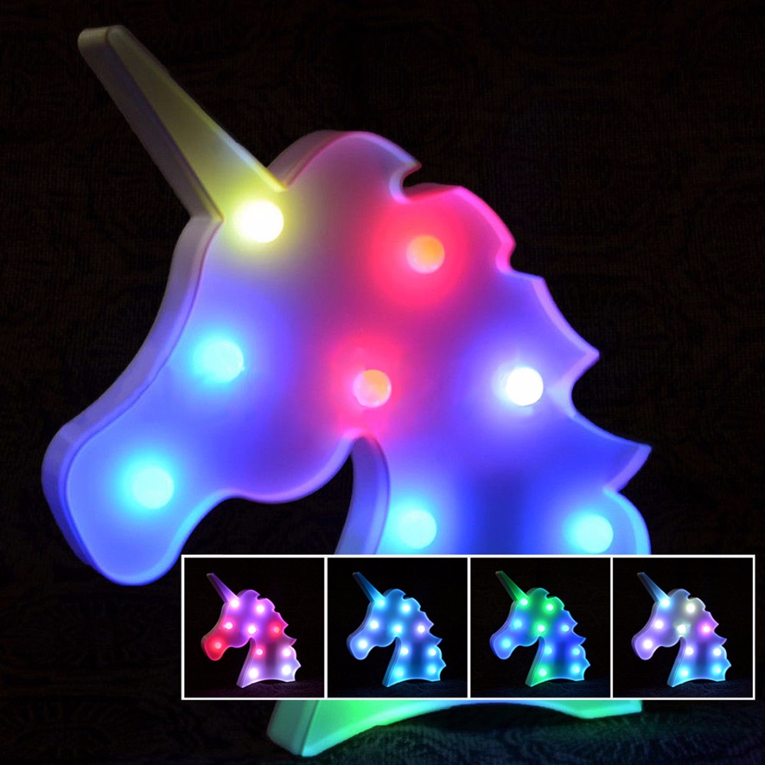 IKVVT Creative Colorful Unicorn Head LED Night Light Up Table Lamp Kids Bedroom Home Decor