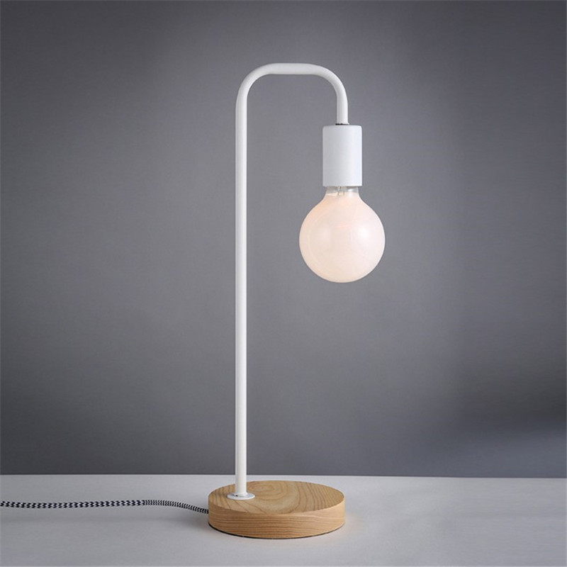 Simple Wood Base Metal Body E27 bulb Light Table Lamp