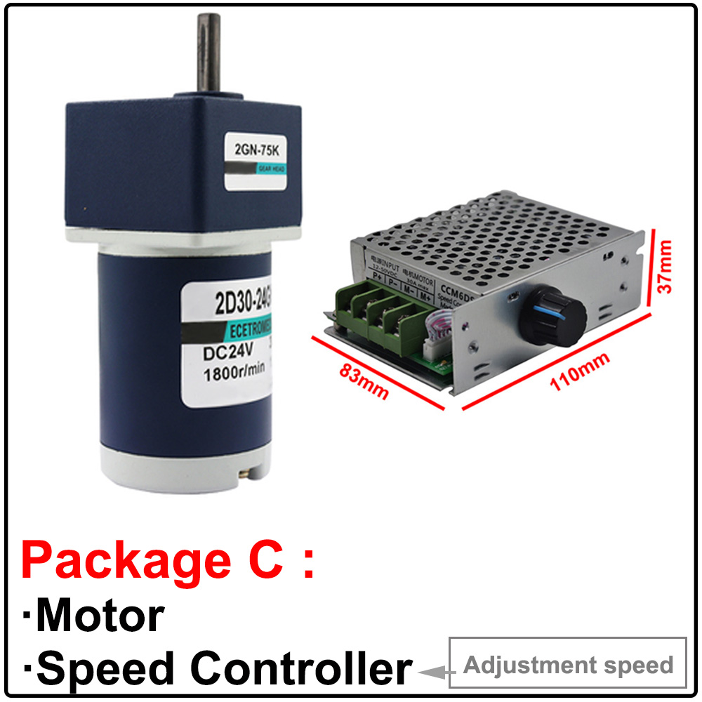 12V 24V Micro Metal DC Electric Geared Motor 30W Slow Speed 10-600RPM Low Noise Reversible Motor Adjustable Speed