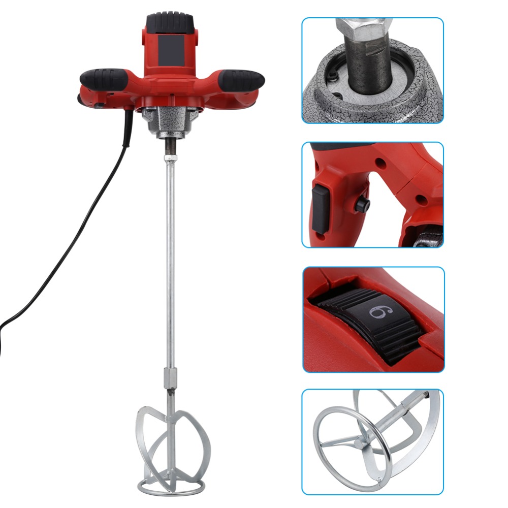 1500W AC 220V Handheld 6- Electric Mixer for Stirring Mortar Paint Cement Grout for Mixing Feed Food Paint Cement Etc