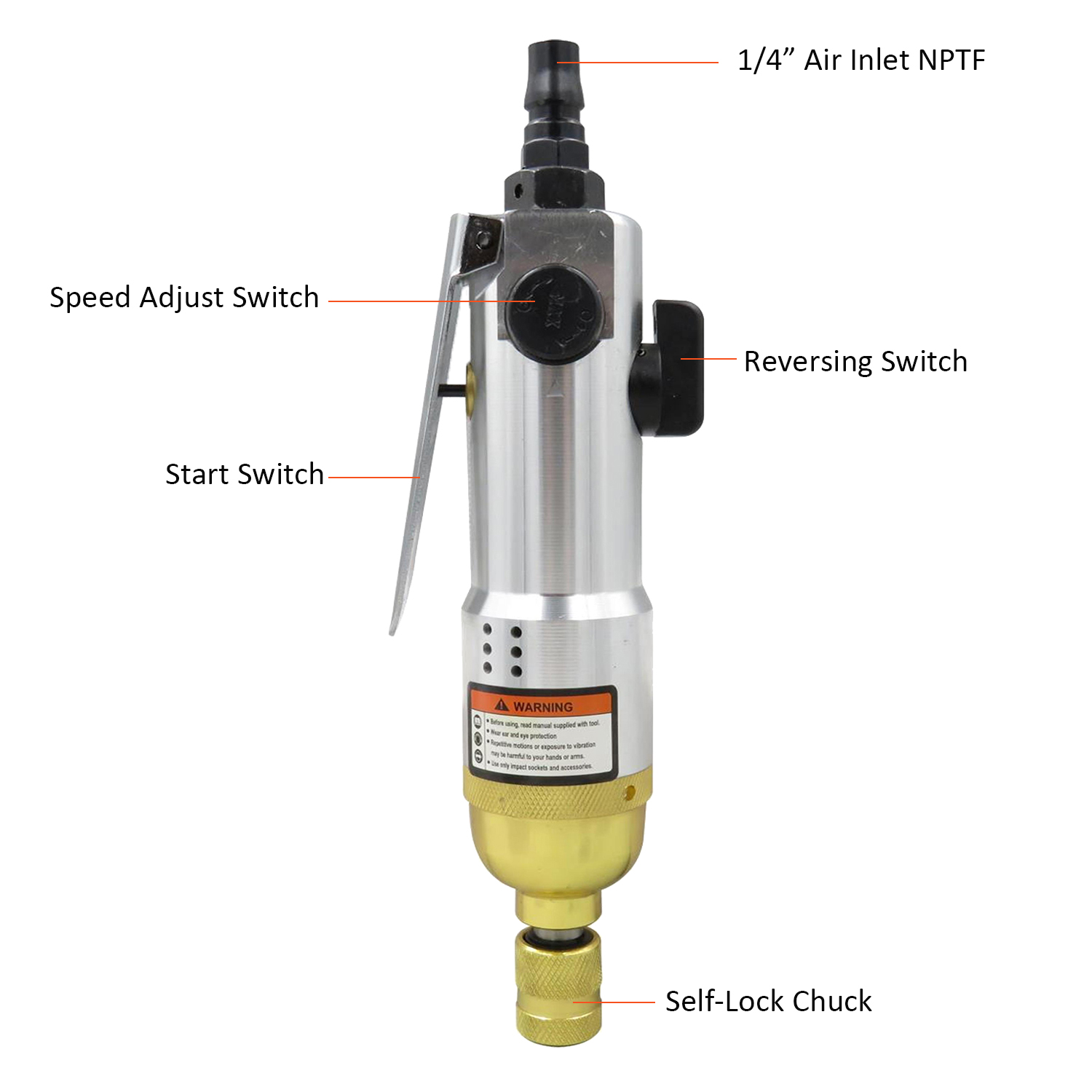 1/4" Pneumatic Air Screwdriver Straight Hand Industrial 9000rpm Reversible Screw Driver Pneumatic Tools