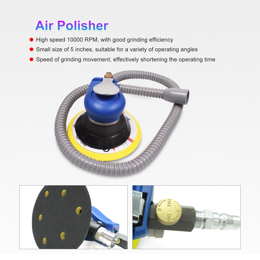 Portable Air Sander Grinding Machine Hand-Held Low Noise Pneumatic Vacuum Polishing with 6 Inch Sanding Pad