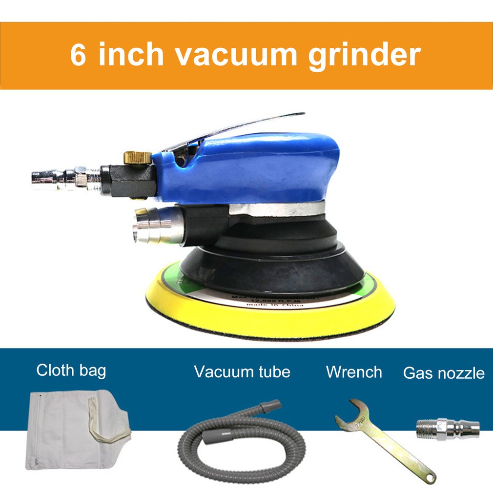 Portable Air Sander Grinding Machine Hand-Held Low Noise Pneumatic Vacuum Polishing with 6 Inch Sanding Pad