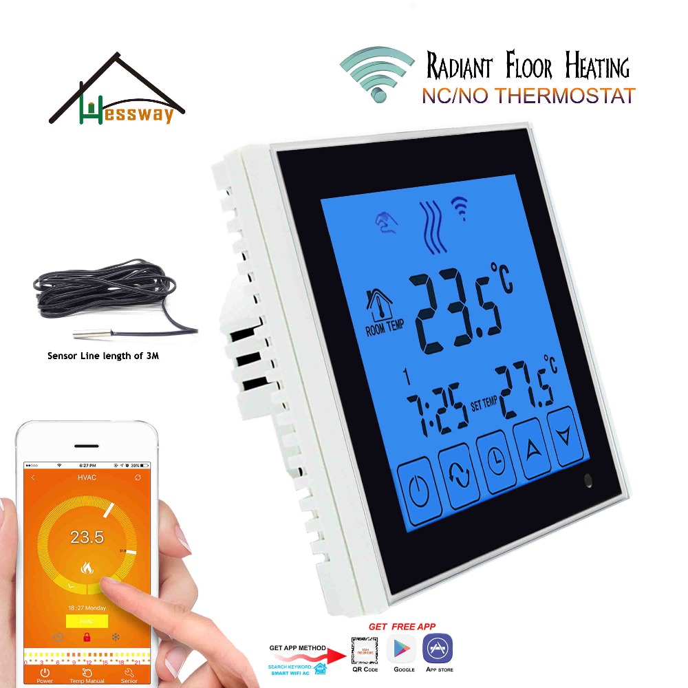 WiFi Touch Thermostat Programmable Temperature Controller for Water Heating/Radiator Valve/Radiator by Smart Phone Android ISO