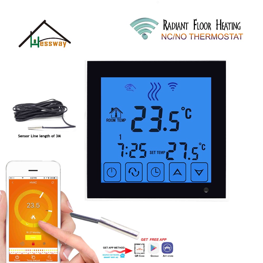 WiFi Touch Thermostat Programmable Temperature Controller for Water Heating/Radiator Valve/Radiator by Smart Phone Android ISO