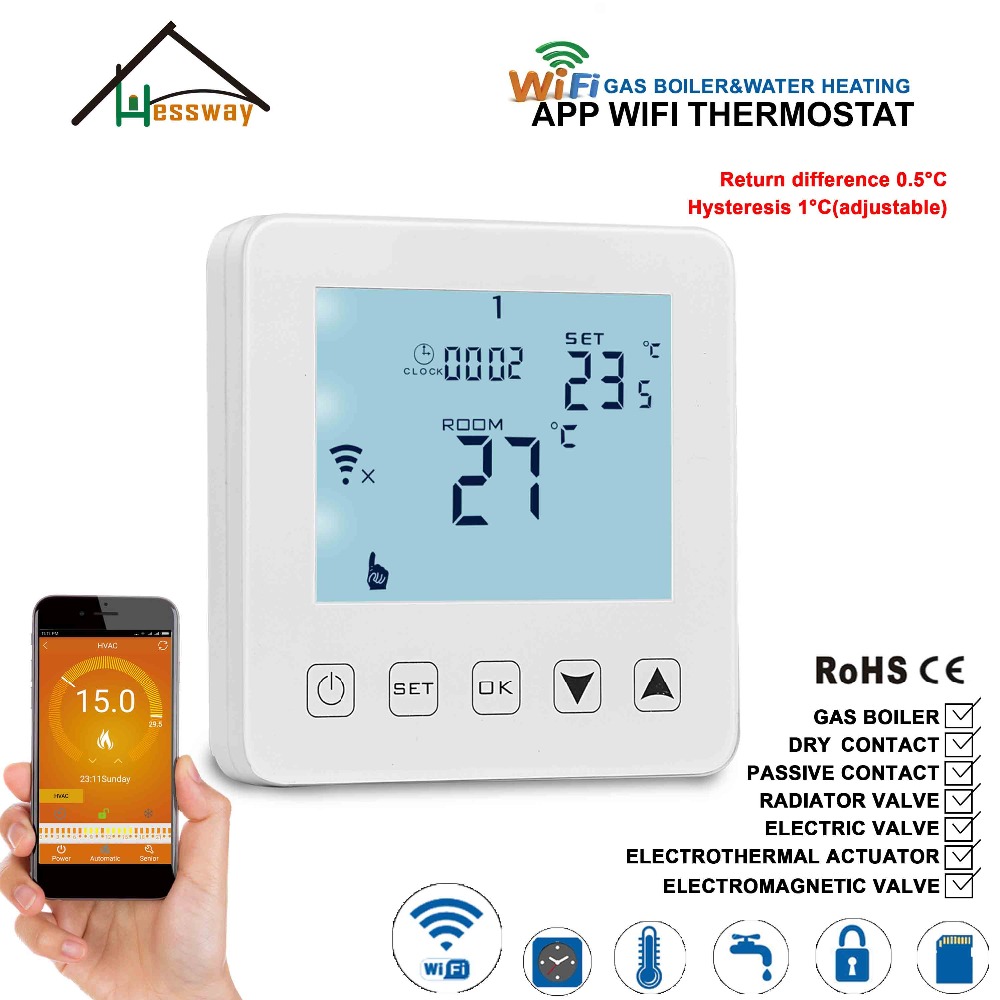 EU 100-240V 3A Hysteresis 1 Degree Gas Boiler Heating Thermostat WiFi for Water Heating, Radiator Valve, Dry Contact