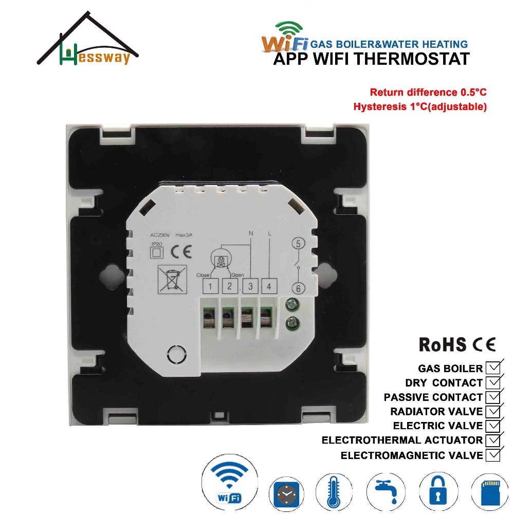 EU 100-240V 3A Hysteresis 1 Degree Gas Boiler Heating Thermostat WiFi for Water Heating, Radiator Valve, Dry Contact