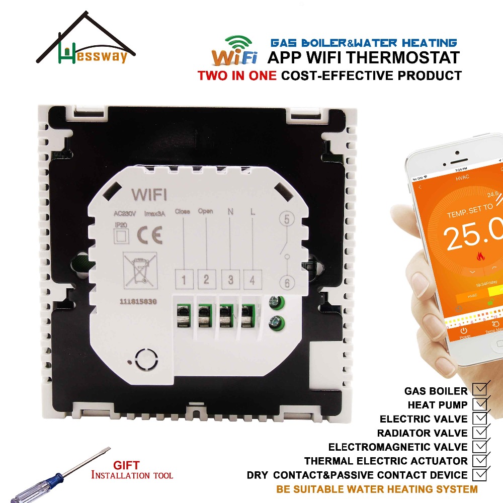 Smart Programmable Two in One Gas Boiler&Water Heating Linkage Controller WiFi Thermostat for Dry Contact Relay