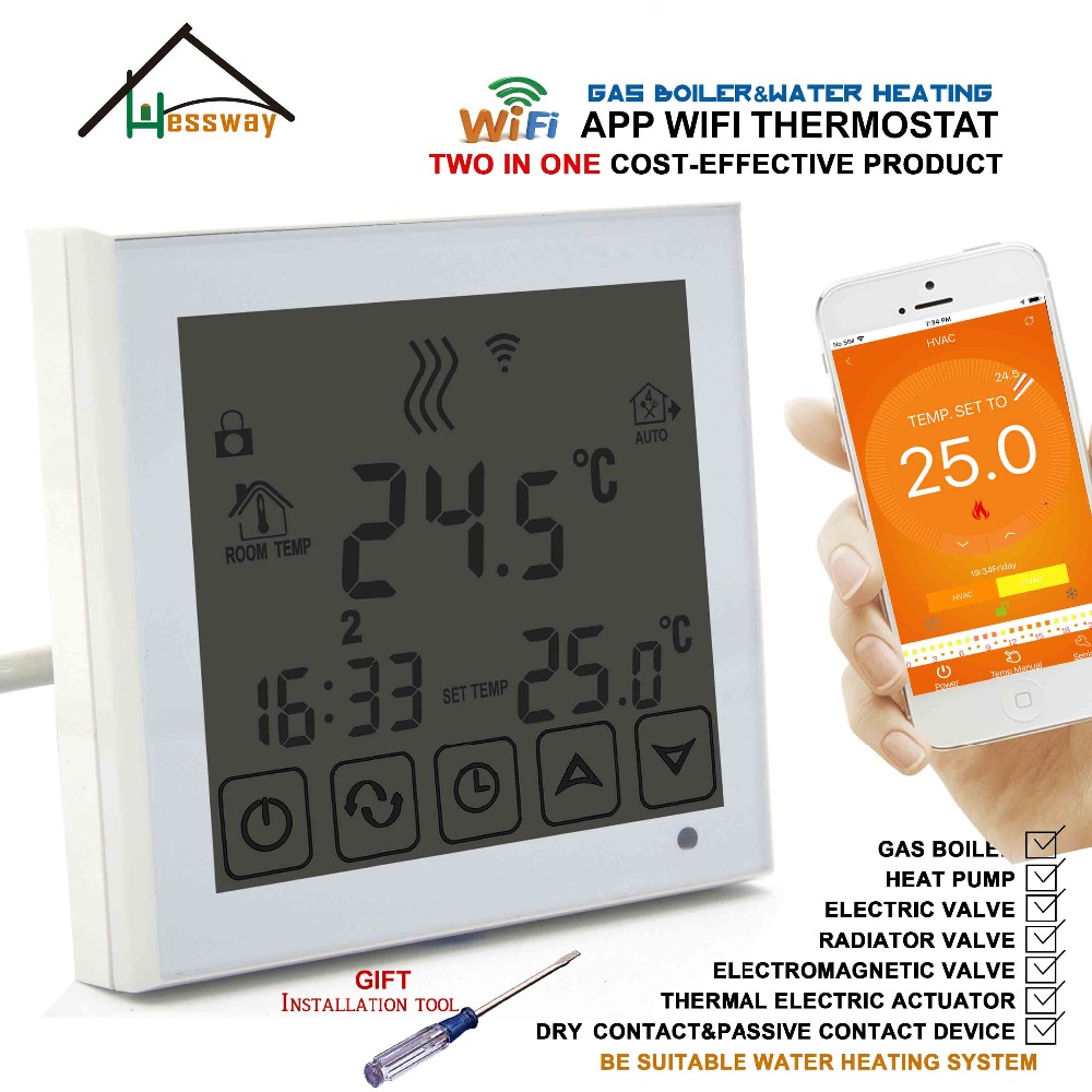 Smart Programmable Two in One Gas Boiler&Water Heating Linkage Controller WiFi Thermostat for Dry Contact Relay