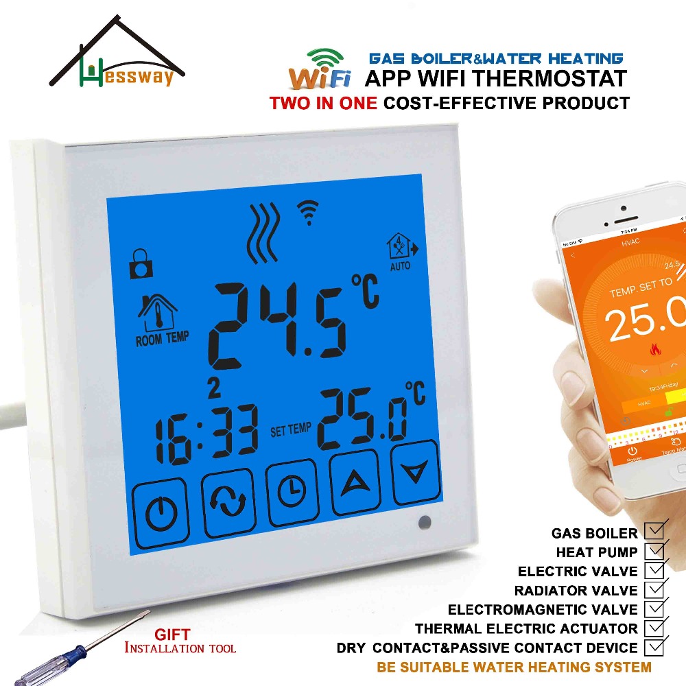 Smart Programmable Two in One Gas Boiler&Water Heating Linkage Controller WiFi Thermostat for Dry Contact Relay