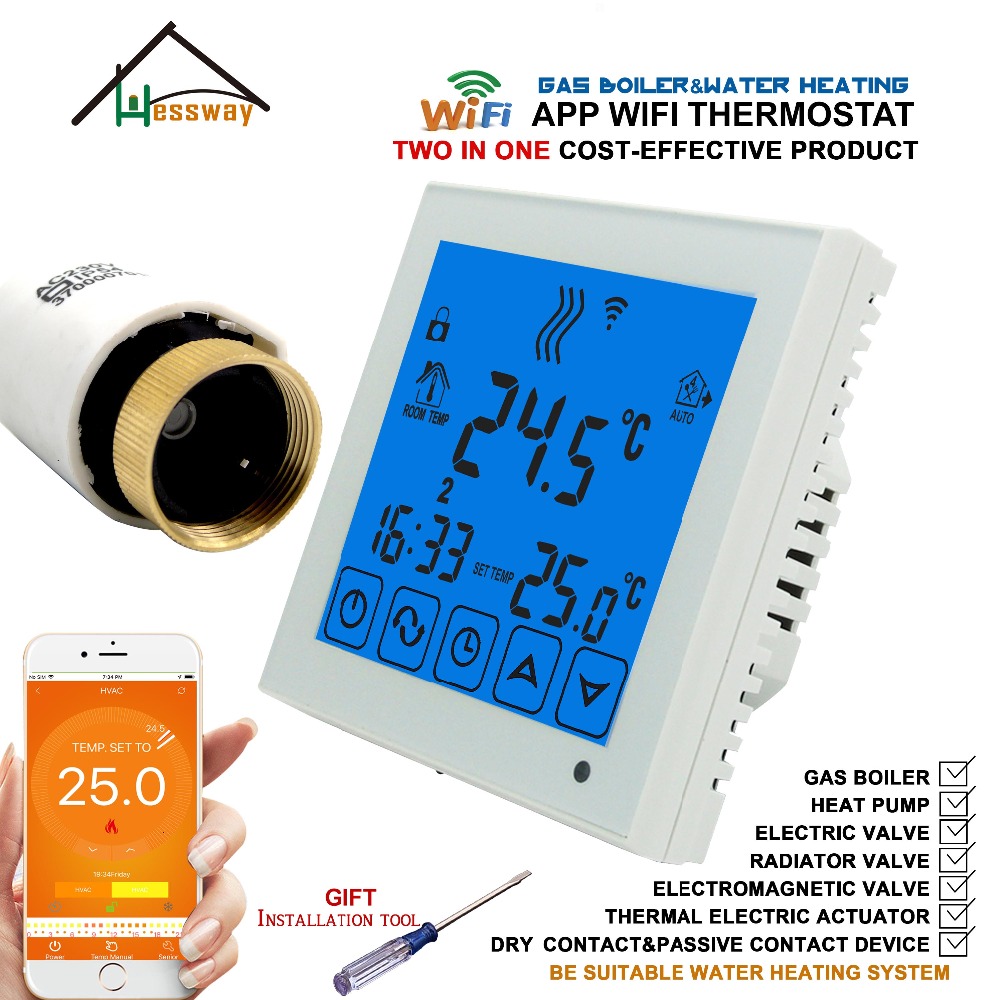 Smart Programmable Two in One Gas Boiler&Water Heating Linkage Controller WiFi Thermostat for Dry Contact Relay