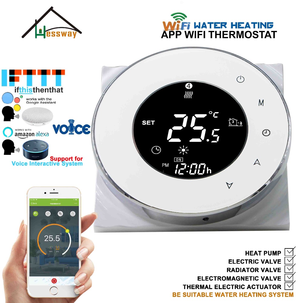 95-240VAC WiFi Controlled Thermostatic Radiator Valve Thermostat Google Home Control for Floor Heating 3A Electric Actuator