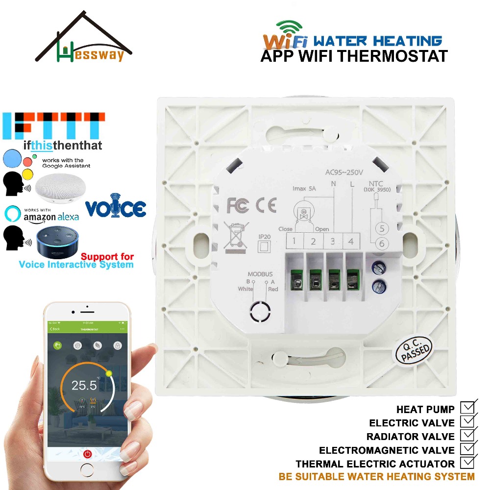 95-240VAC WiFi Controlled Thermostatic Radiator Valve Thermostat Google Home Control for Floor Heating 3A Electric Actuator