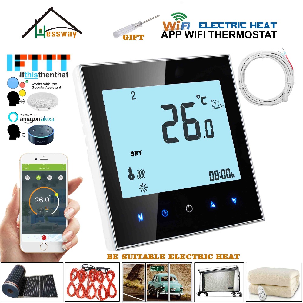 95-240VAC 16A Dual Sensor on/off Electric Heating WiFi Wireless Heating Thermostat Control for White, Black Optional