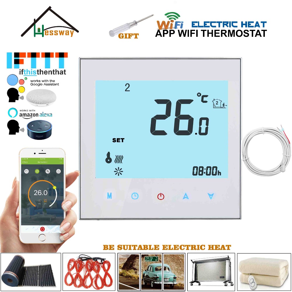 95-240VAC 16A Dual Sensor on/off Electric Heating WiFi Wireless Heating Thermostat Control for White, Black Optional