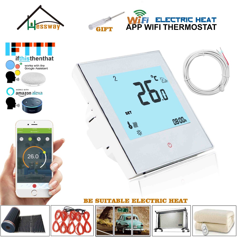 95-240VAC 16A Dual Sensor on/off Electric Heating WiFi Wireless Heating Thermostat Control for White, Black Optional