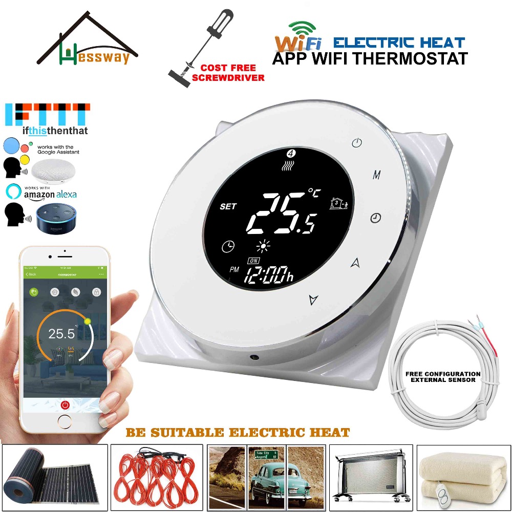 16A 250V Dual Sensor Floor Heating Thermostat Sensor WiFi Wireless Temperature Controller for Works with Alexa Google Home