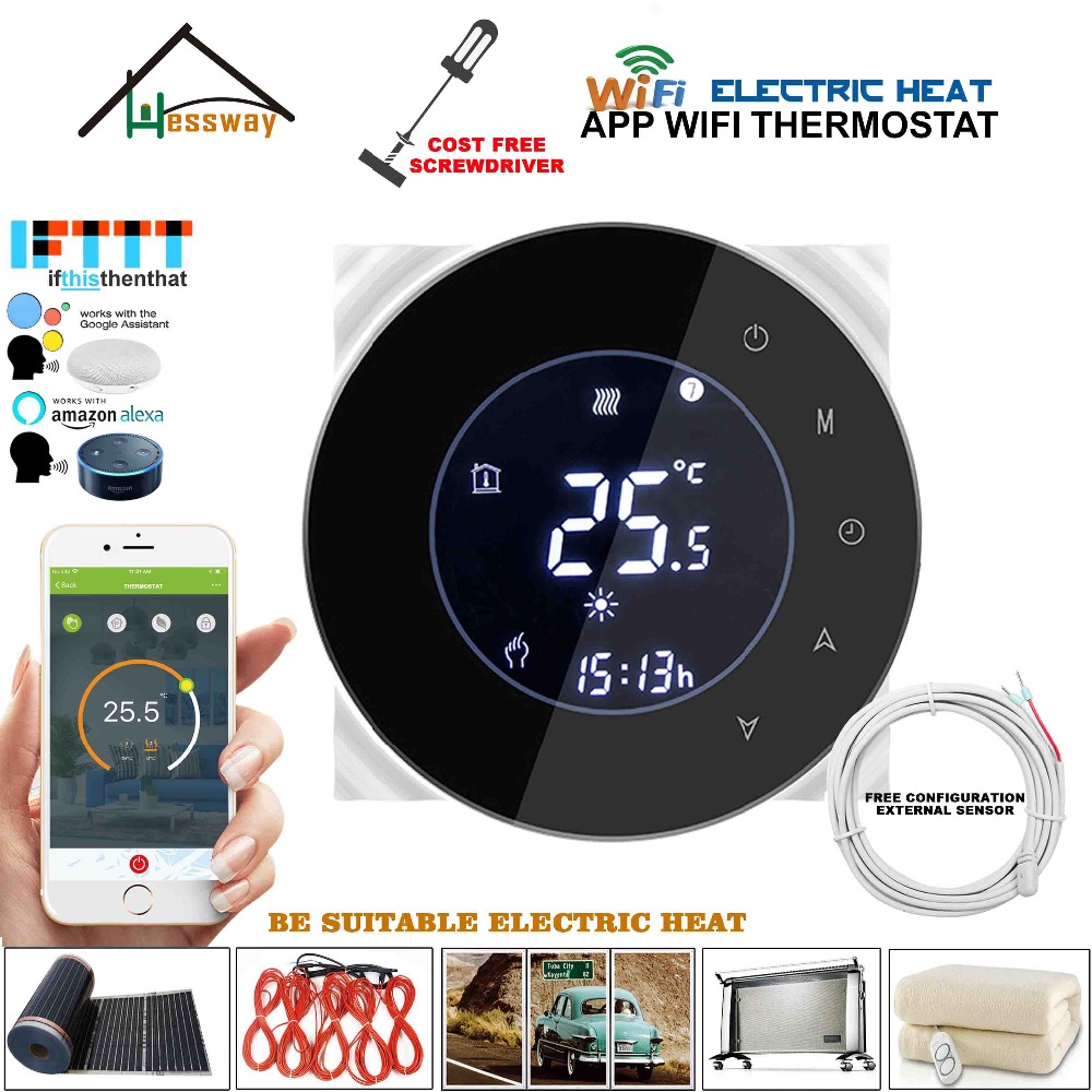 16A 250V Dual Sensor Floor Heating Thermostat Sensor WiFi Wireless Temperature Controller for Works with Alexa Google Home