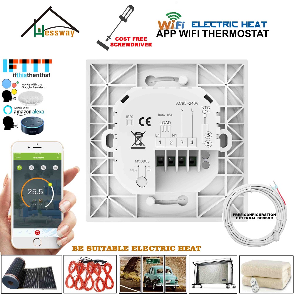 16A 250V Dual Sensor Floor Heating Thermostat Sensor WiFi Wireless Temperature Controller for Works with Alexa Google Home