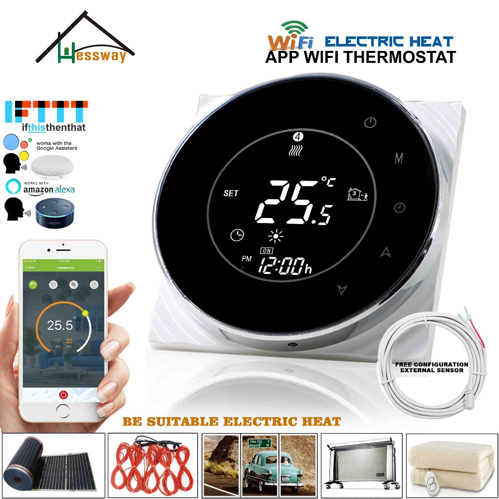 16A 250V Dual Sensor Floor Heating Thermostat Sensor WiFi Wireless Temperature Controller for Works with Alexa Google Home