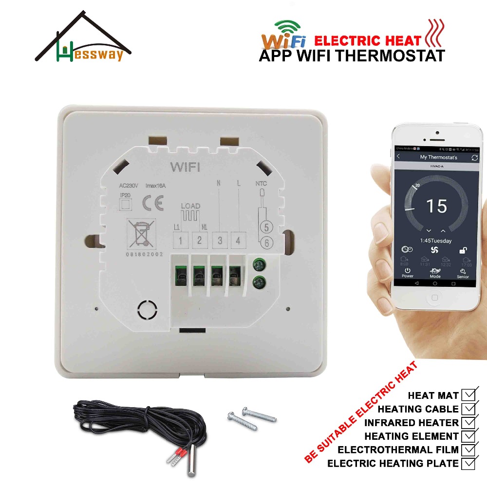HESSWAY Double Sensor Electric Temperature Controller WiFi THERMOSTAT 16A for Heat Control