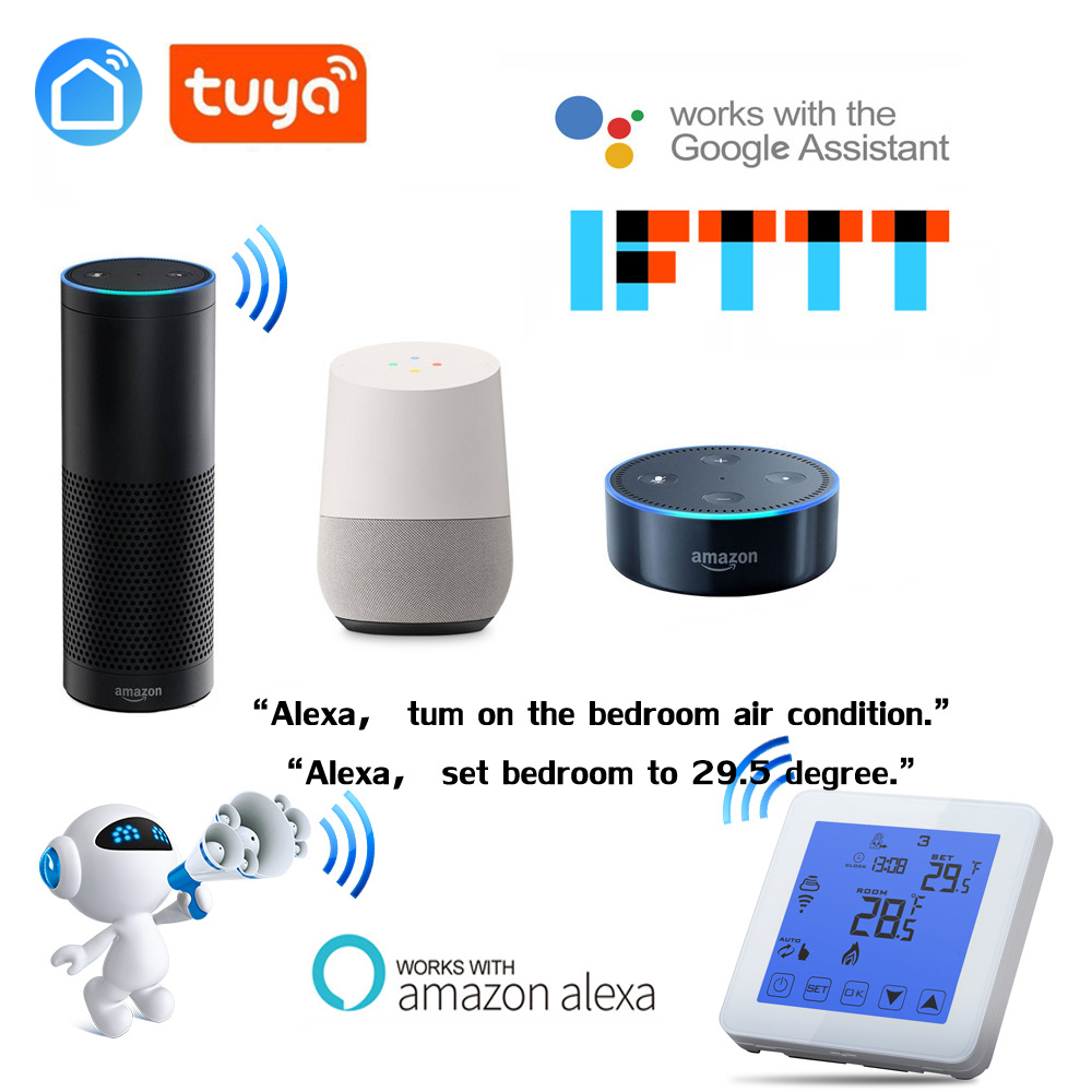 Alexa Google Home Voice WiFi Programmable Thermostat, Thermostat for Floor Heating, Water, Electric Heating Tuya App Smart Home