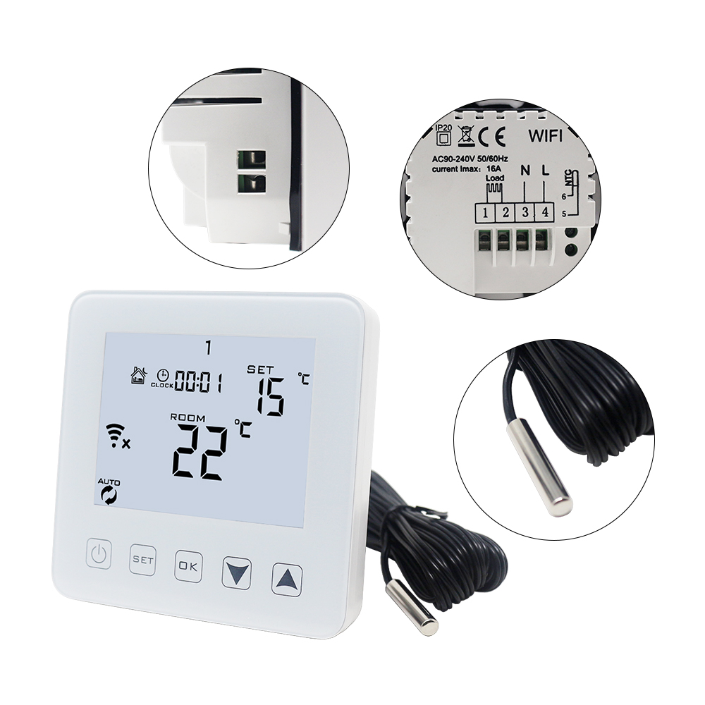 16A WiFi Thermosat Alexa Voice Control Weekly Programmable Underfloor Heating Thermostat LCD Room Temperature Controller