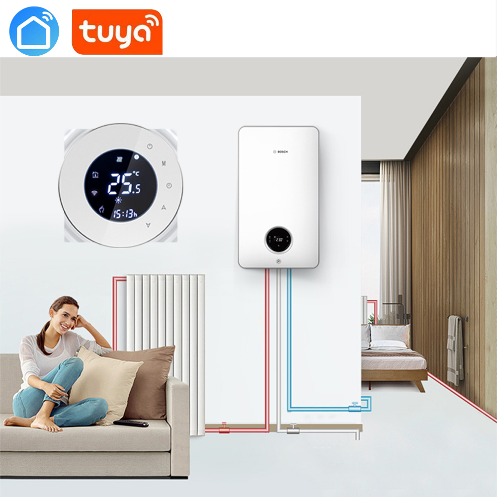 Tuya App WiFi Smart Thermostat Temperature Controller for Gas Boiler Touchscreen LCD Display Thermostat Energy Saving Thermostat