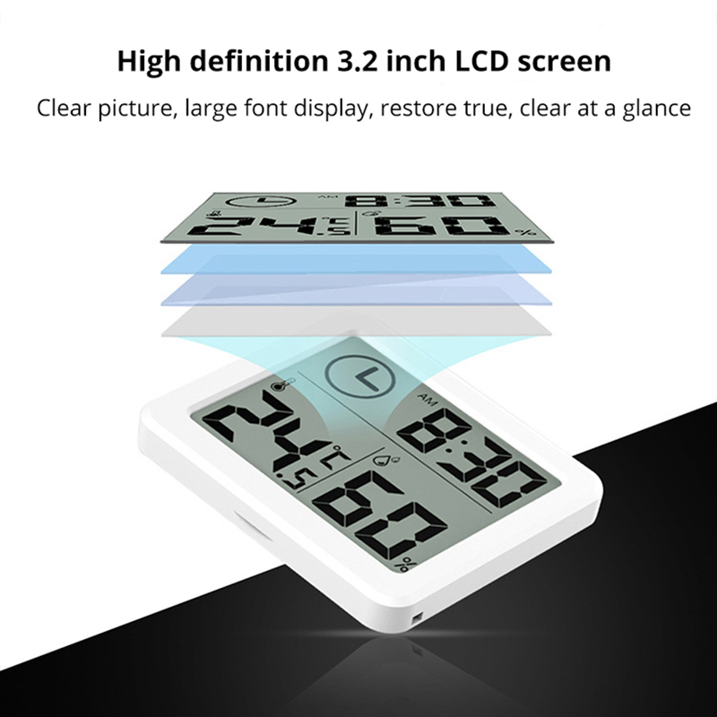MOES Multifunction Thermometer Hygrometer Automatic Electronic Display Temperature Humidity Monitor Clock 3.2 Inch LCD Screen