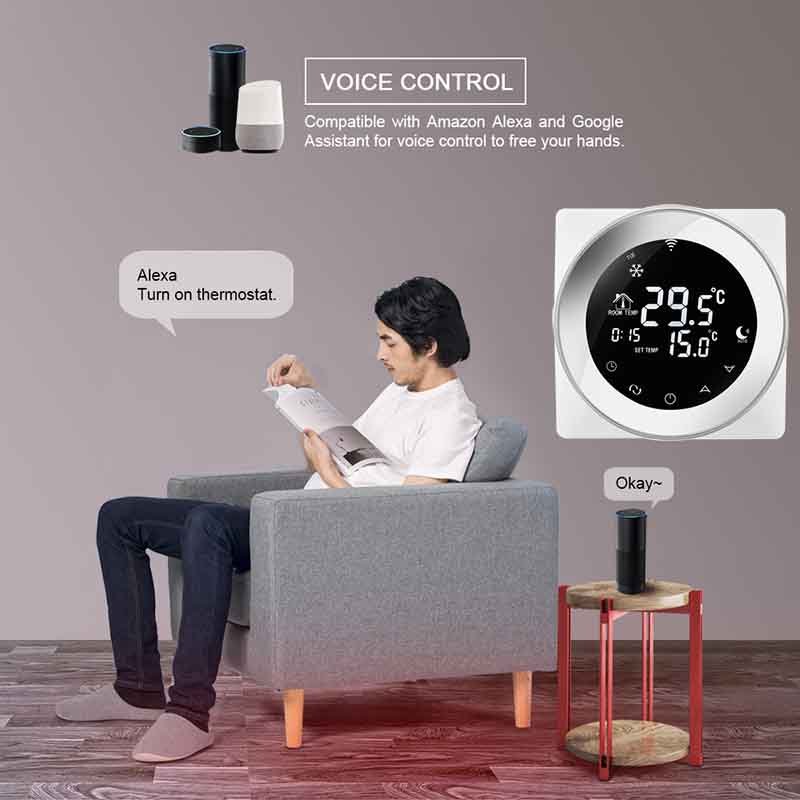 LCD Touch Screen Electric Underfloor Heating Thermostat Backlight WiFi Temperature Controller 16A Works with Alexa Google Home