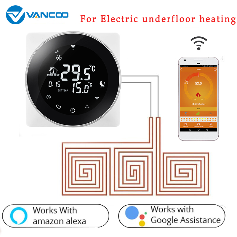 LCD Touch Screen Electric Underfloor Heating Thermostat Backlight WiFi Temperature Controller 16A Works with Alexa Google Home