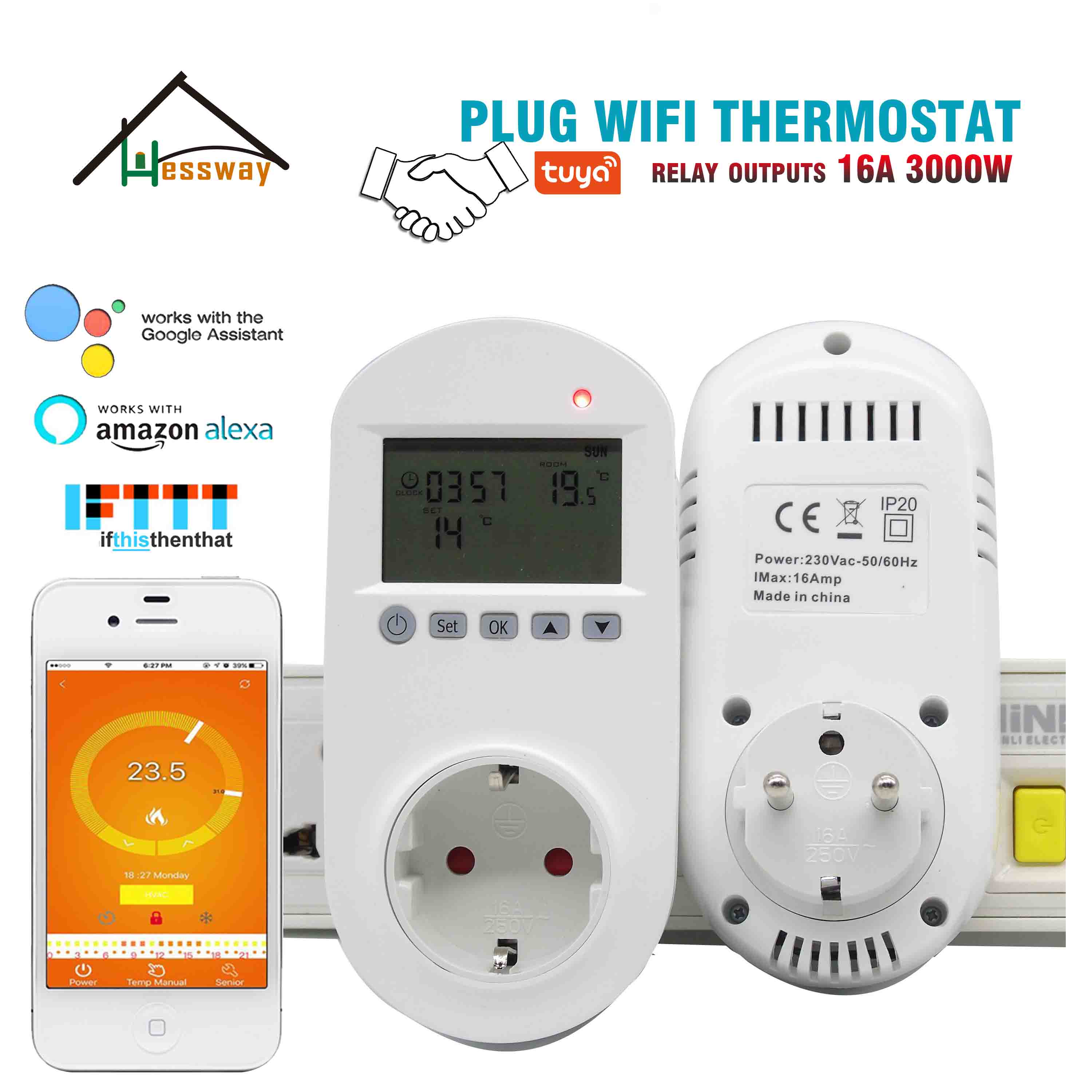 16A Weekly Programmable WiFi Heating Thermostat Eu Plug