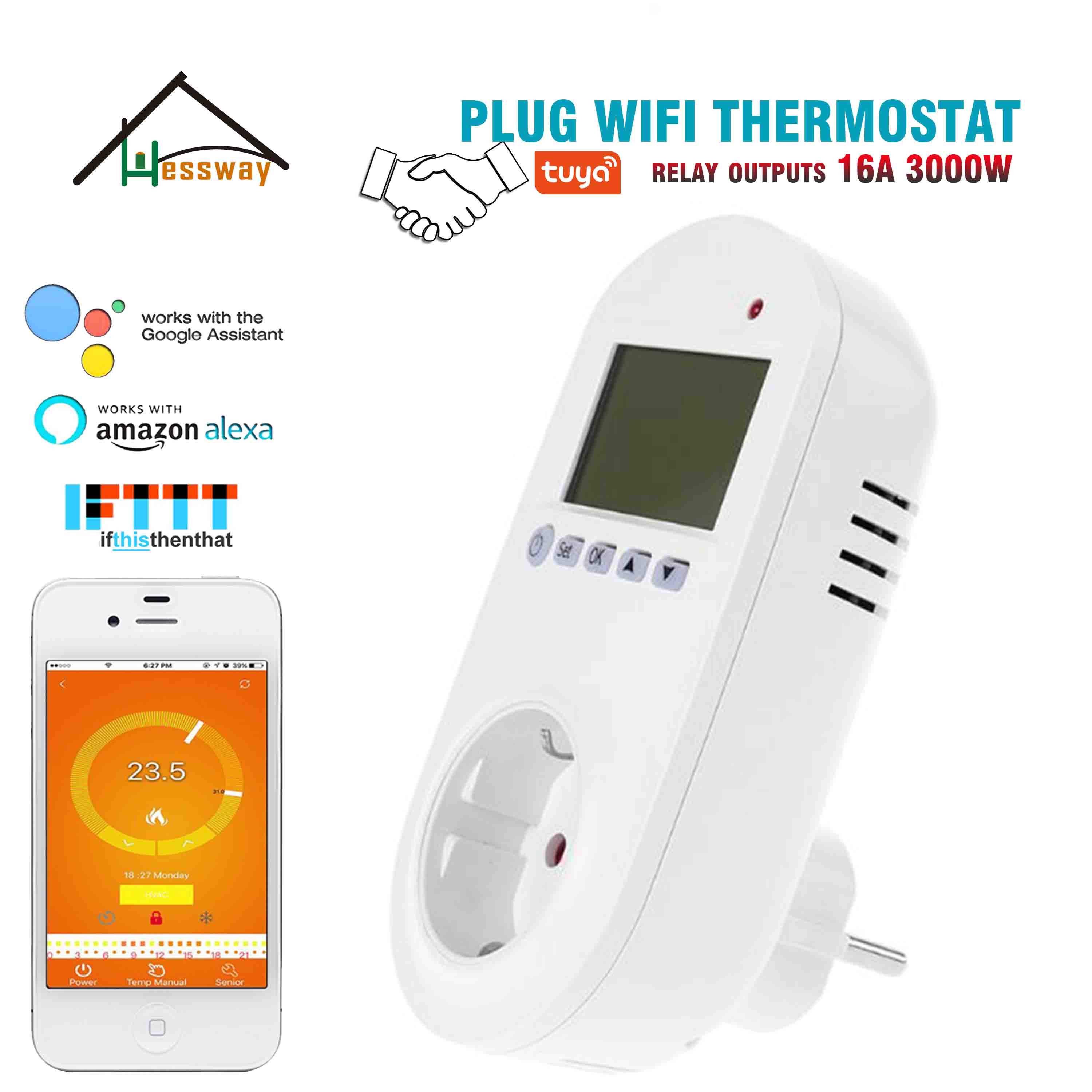 16A Weekly Programmable WiFi Heating Thermostat Eu Plug