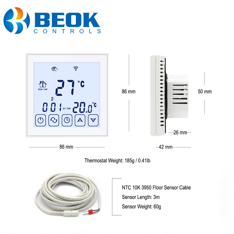 Beok 4 Pcs/Pack 220V Thermostat WiFi Underfloor Heating Temperature Controller 16A Works with Google Home Alexa