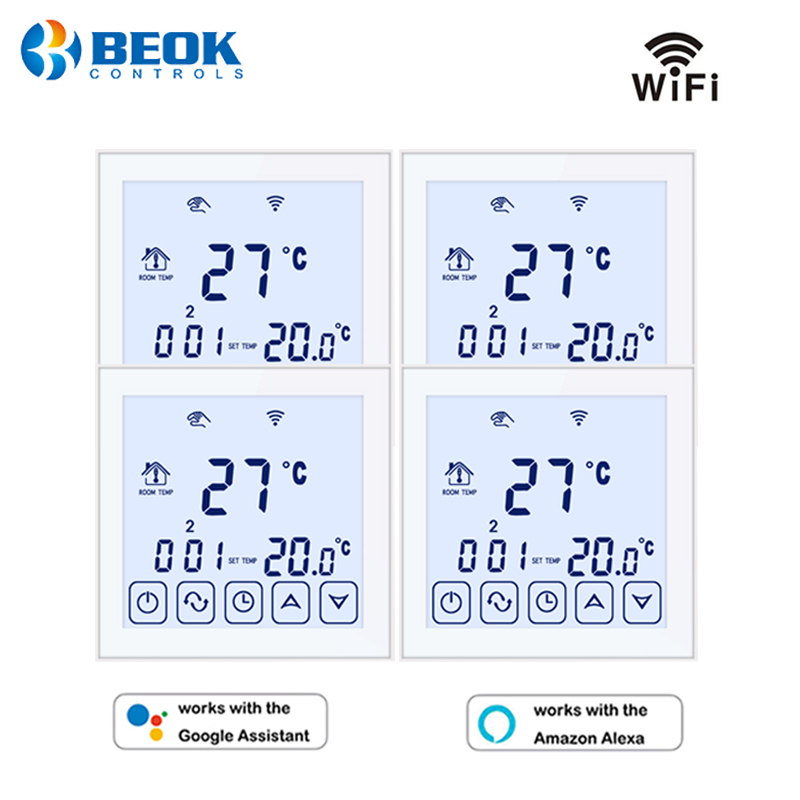 Beok 4 Pcs/Pack 220V Thermostat WiFi Underfloor Heating Temperature Controller 16A Works with Google Home Alexa