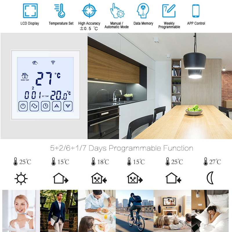 Beok 4 Pcs/Pack 220V Thermostat WiFi Underfloor Heating Temperature Controller 16A Works with Google Home Alexa