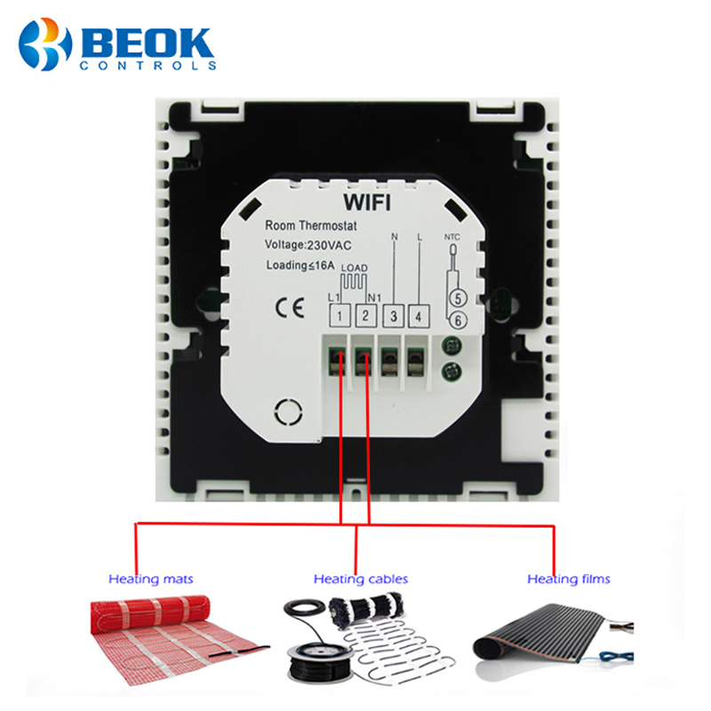 Beok 4 Pcs/Pack 220V Thermostat WiFi Underfloor Heating Temperature Controller 16A Works with Google Home Alexa