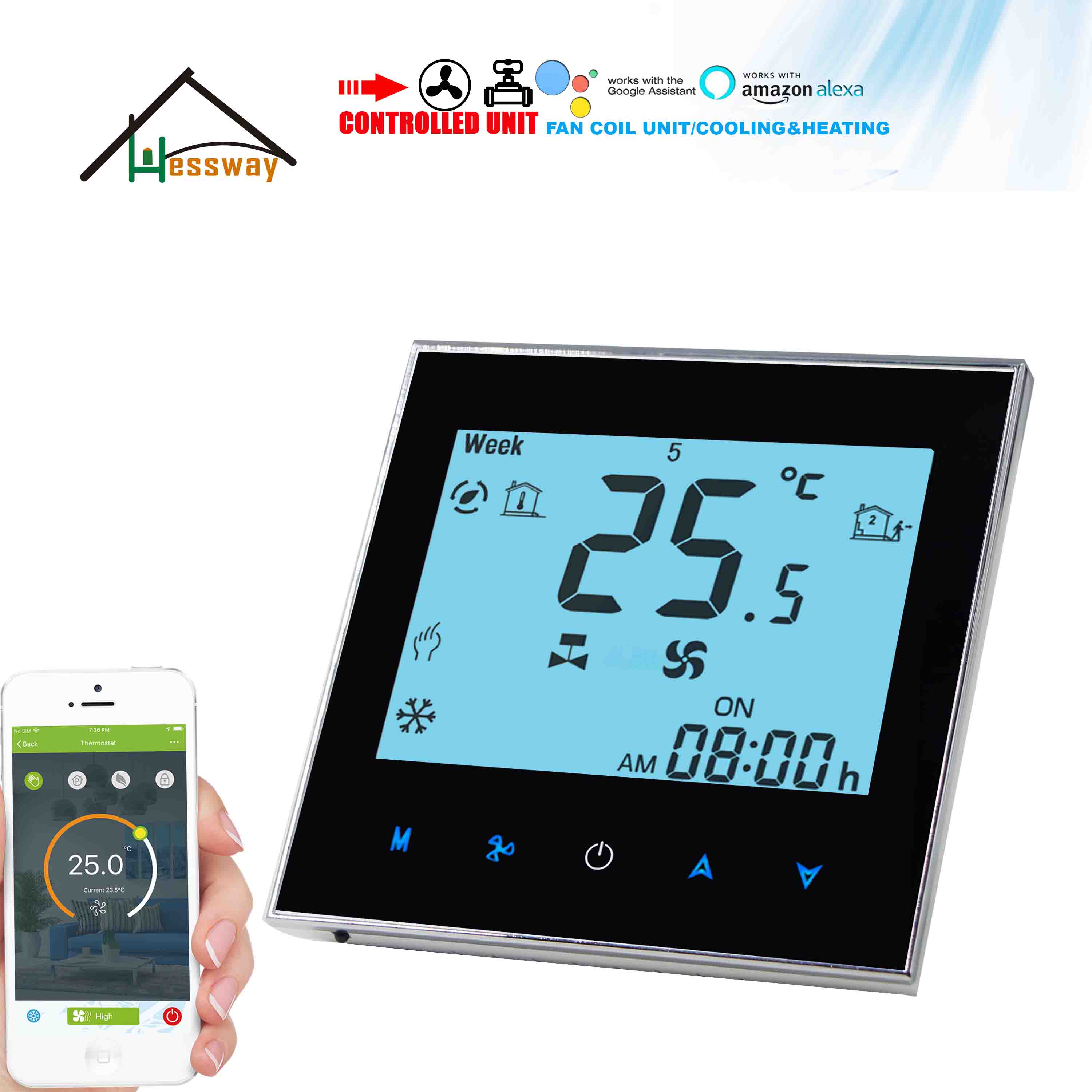 HESSWAY Proportional 0-10V &MODBUS THERMOSTAT WiFi for 2P&4P Cooling&Heating