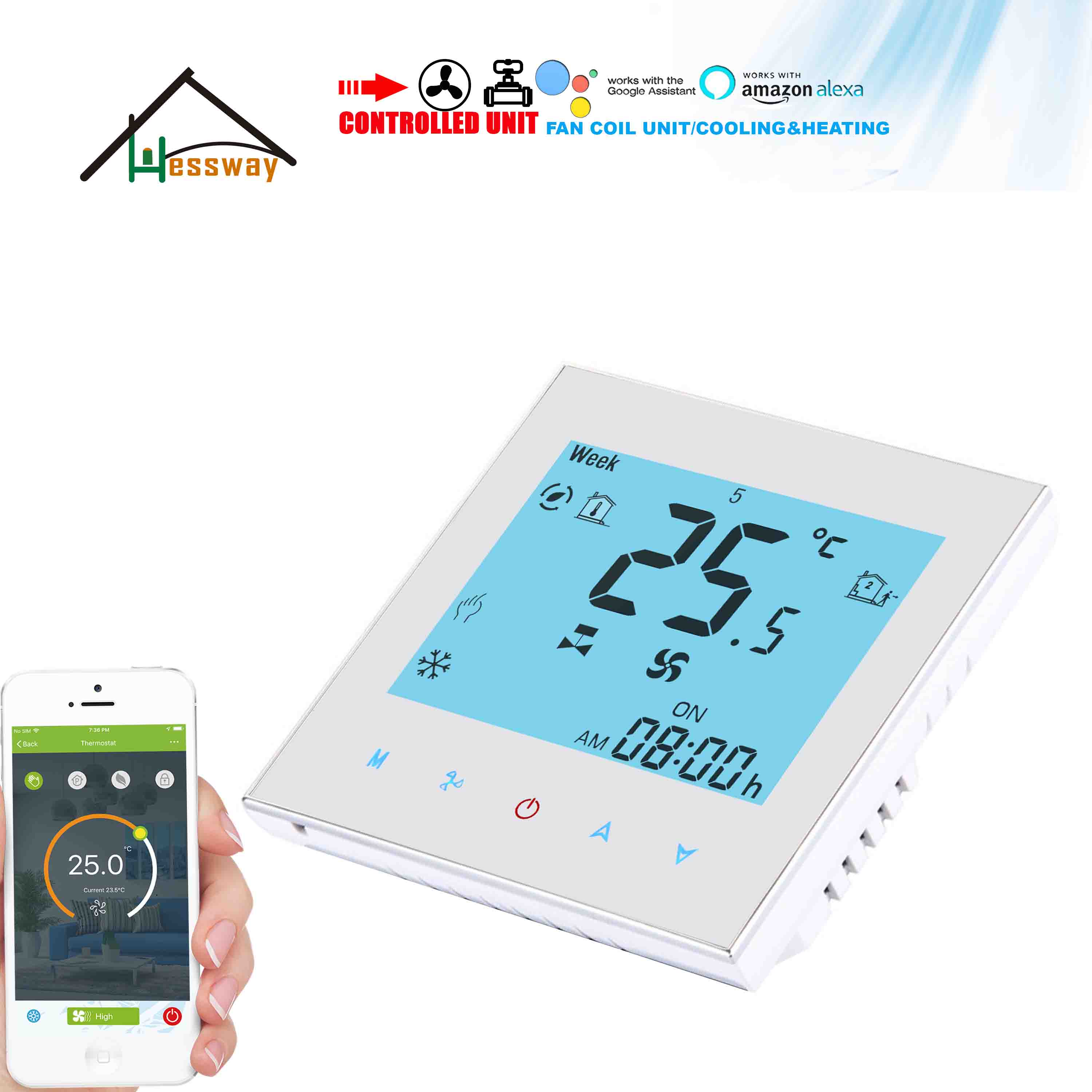 HESSWAY Proportional 0-10V &MODBUS THERMOSTAT WiFi for 2P&4P Cooling&Heating
