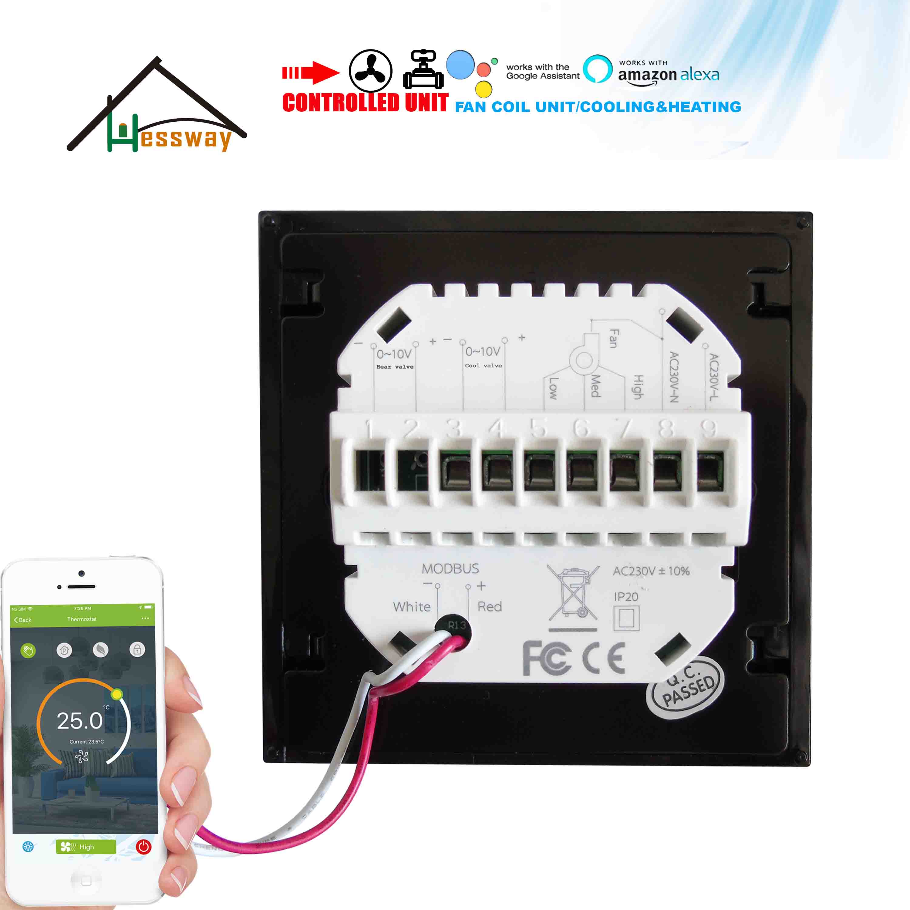 HESSWAY Proportional 0-10V &MODBUS THERMOSTAT WiFi for 2P&4P Cooling&Heating