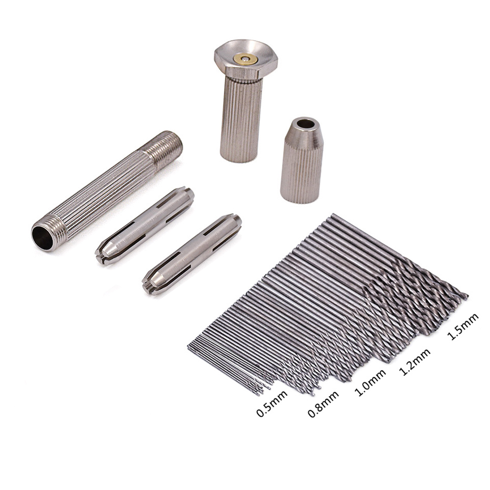 Mini Micro Aluminum Hand Drill with Keyless Chuck +50pcs High Speed Steel Twist Drill Bit Sets for Rotary Tools Wood Drilling