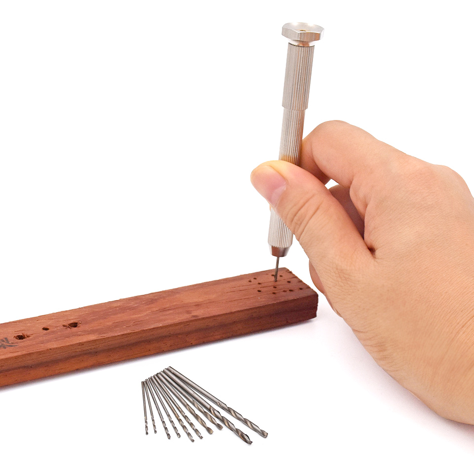 Mini Micro Aluminum Hand Drill with Keyless Chuck +50pcs High Speed Steel Twist Drill Bit Sets for Rotary Tools Wood Drilling