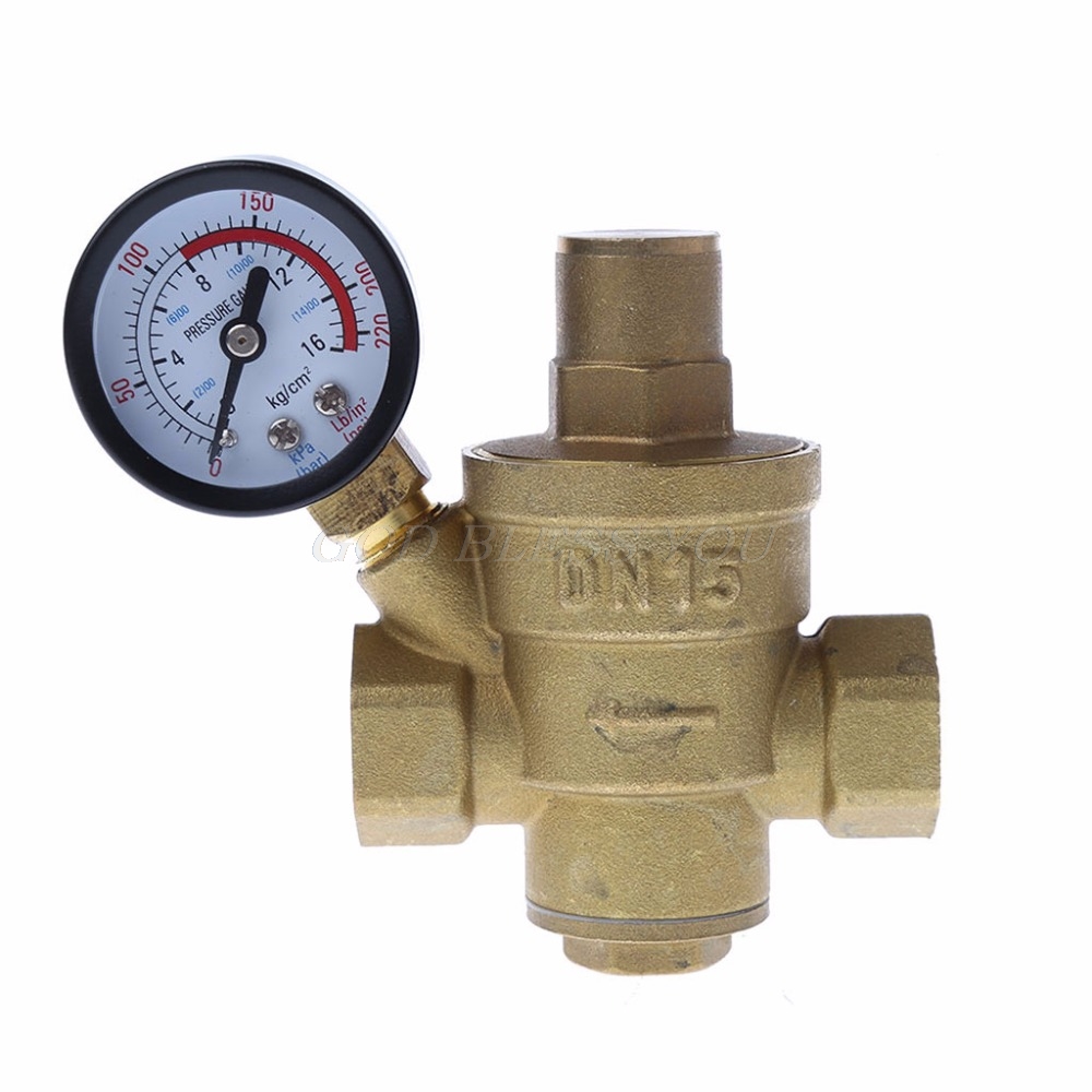 Brass Water Pressure Regulator with Gauge PN 1.6 Connector Size 1/2''