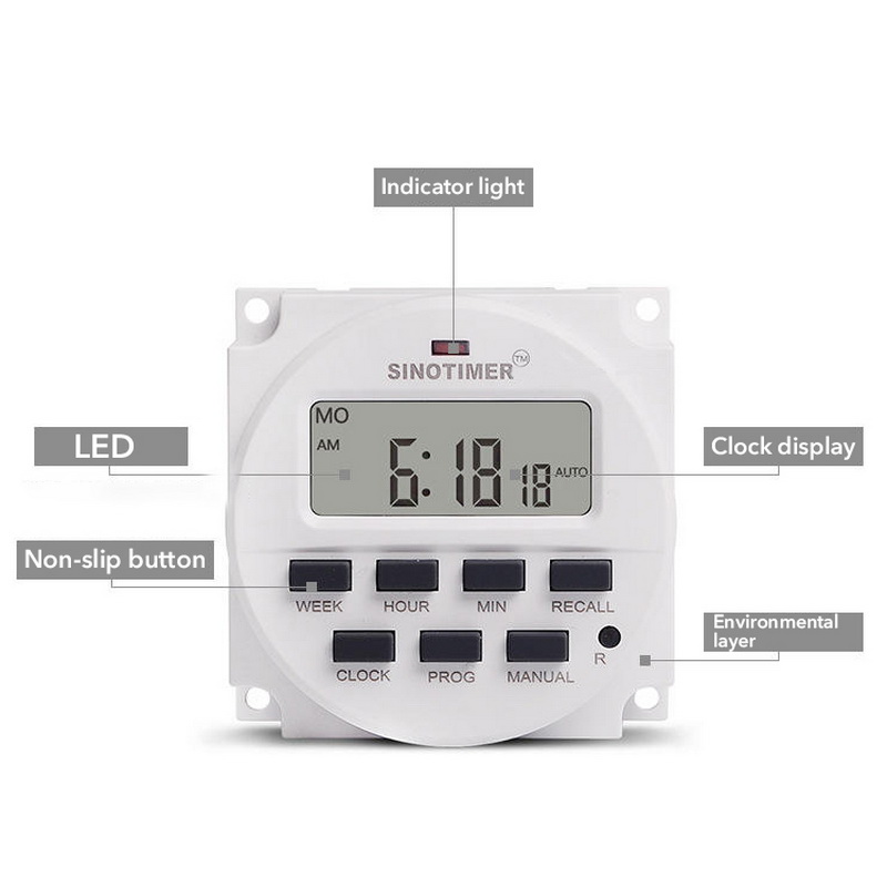 Urijk CN101A 12V 24V 110V 240V Digital LCD Power Timer Programmable Time Switch Alarm Clock Light Timer Switch
