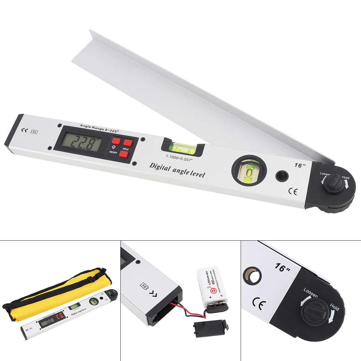 400MM 16 Inch Precision Magnetic Aluminum Alloy Digital Angle Finder Level Ruler with LCD Screen for Building Measurement Tools