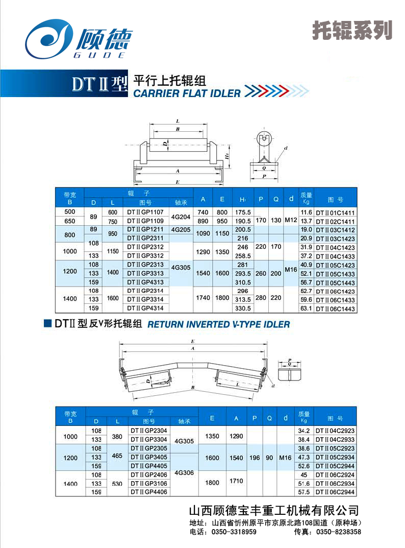 DTII Carrier flat idler and DTII Return inverted v-type idler