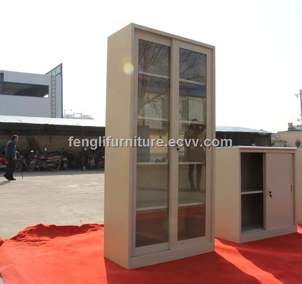 Sliding glass door filing cabinet for office