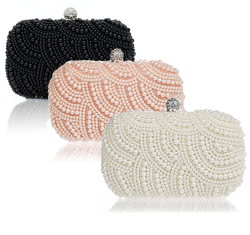 beautiful women's black white color beaded pearl women clutch purse bag handbag for sale